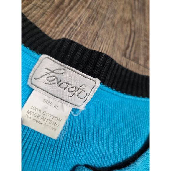 Foxcroft Bright Blue Black Thin Cardigan Sweater Button Front Size XL - Picture 3 of 4